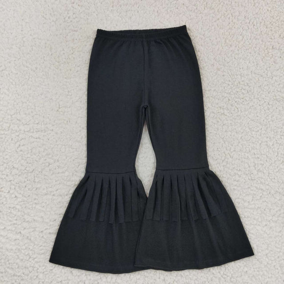 Solid Black Tassels Girls Bell Bottoms Pants