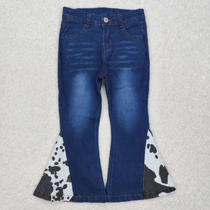 Cowhide Print Bleached Girls Jeans Pants