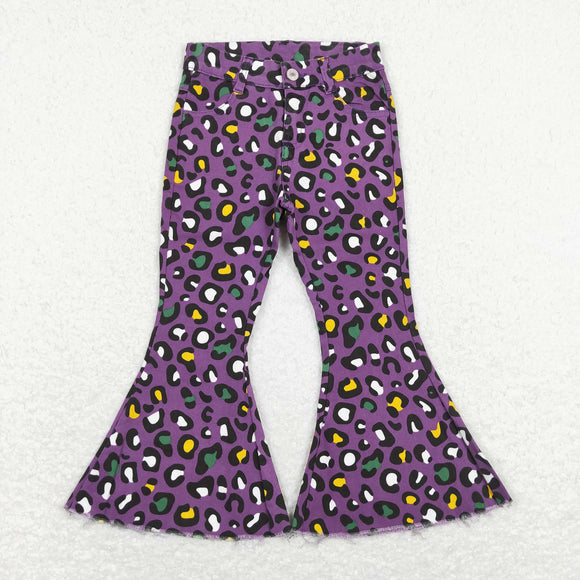 Leopard Print Purple Flared Girls Jeans Mardi Gras Pants