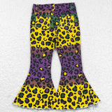 Leopard Print Purple Yellow Green Flared Girls Jeans Mardi Gras Pants