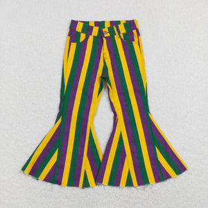 Gold Purple Green Stripe Flared Girls Jeans Mommy & Me Mardi Gras Pants