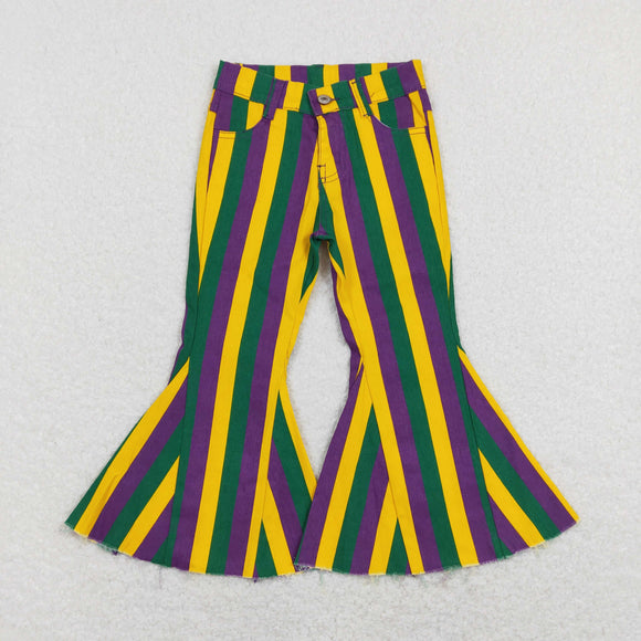 Gold Purple Green Stripe Flared Girls Jeans Mommy & Me Mardi Gras Pants