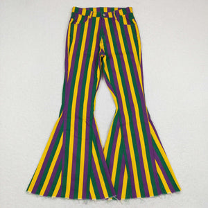 Adult Mommy & Me Gold Purple Green Stripe Flared Jeans Mardi Gras Pants