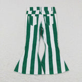 Green White Stripe Flared Girls Jeans Pants