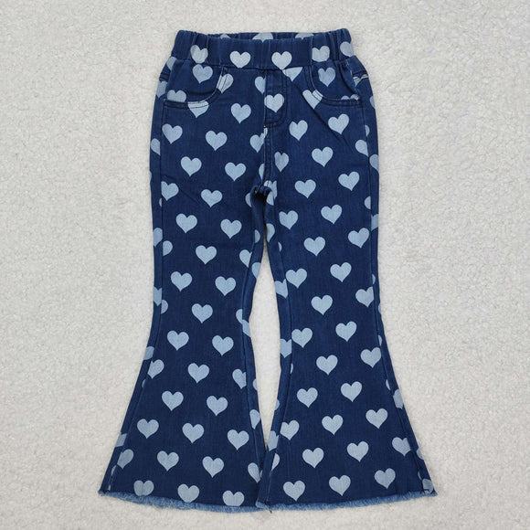 Heart Print Flared Girls Jeans Valentines Pants