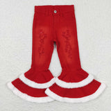 Fluffy Ripped Red Girls Jeans Christmas Pants