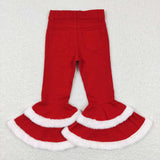 Fluffy Ripped Red Girls Jeans Christmas Pants