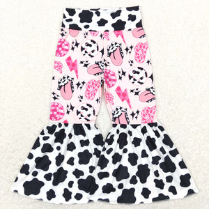 Hat Lightning Cow Print Bell Bottoms Girls Pants