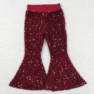 Wine Red Sequin Girls Pants