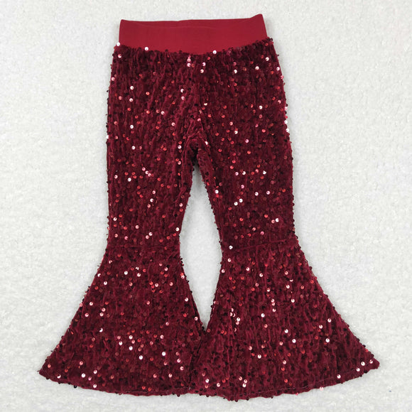 Wine Red Sequin Girls Pants