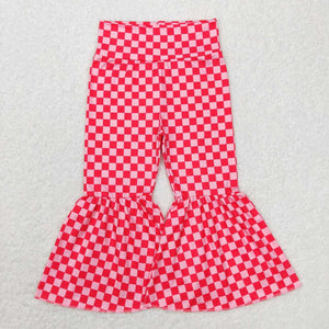 Pink Red Plaid Girls Bell Bottoms Pants