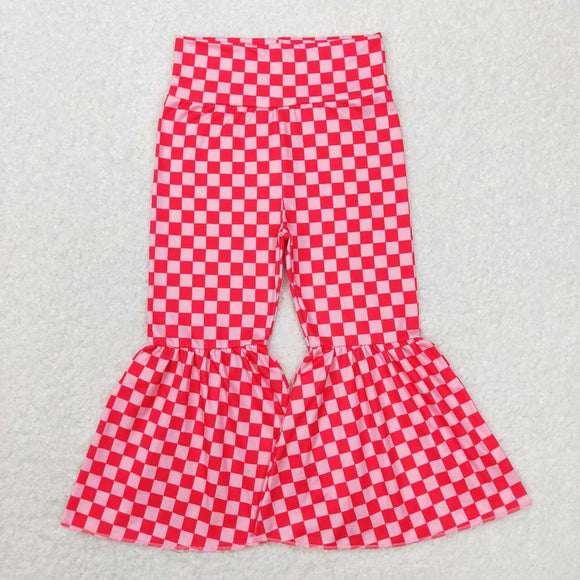 Pink Red Plaid Girls Bell Bottoms Pants