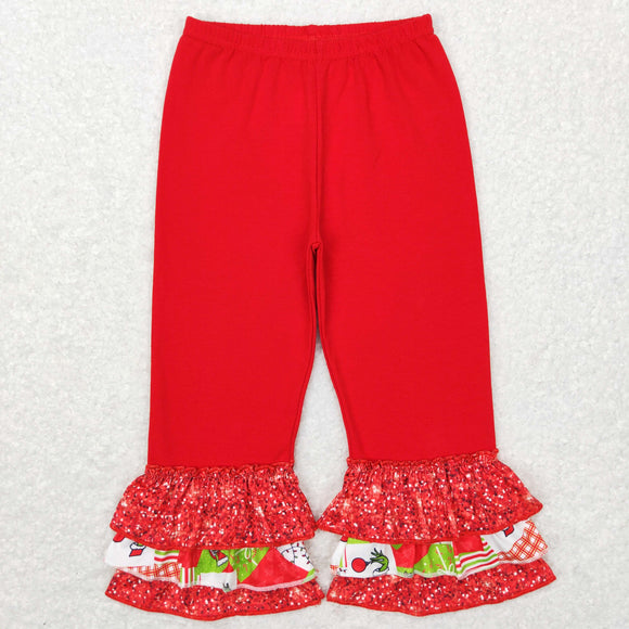 Cartoon Red Girls Christmas Pants