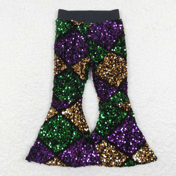 Purple Green Gold Sequin Girls Mardi Gras Pants