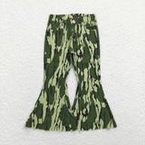 Green Camo Print Flared Girls Jeans Pants