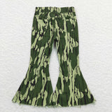 Green Camo Print Flared Girls Jeans Pants