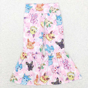 Cartoon Pink Plaid Bell Bottoms Girls Pants