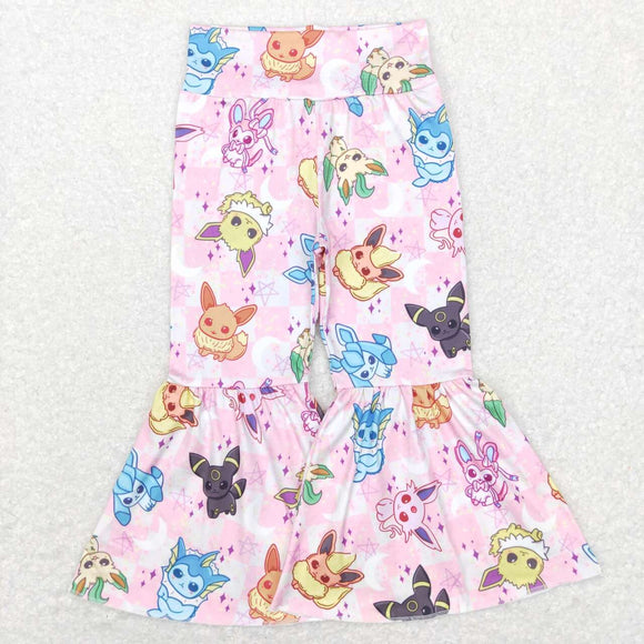 Cartoon Pink Plaid Bell Bottoms Girls Pants