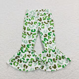 Green Leopard Print Flared Girls Jeans Pants