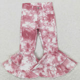 Pink White Tie Dye Flared Girls Jeans Pants