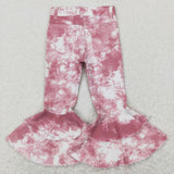 Pink White Tie Dye Flared Girls Jeans Pants