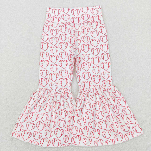 Baseball Heart White Bell Bottoms Girls Pants