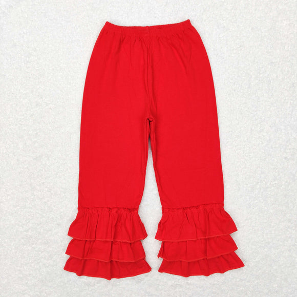 Promotional Solid Red Ruffles Girls Loose Pants