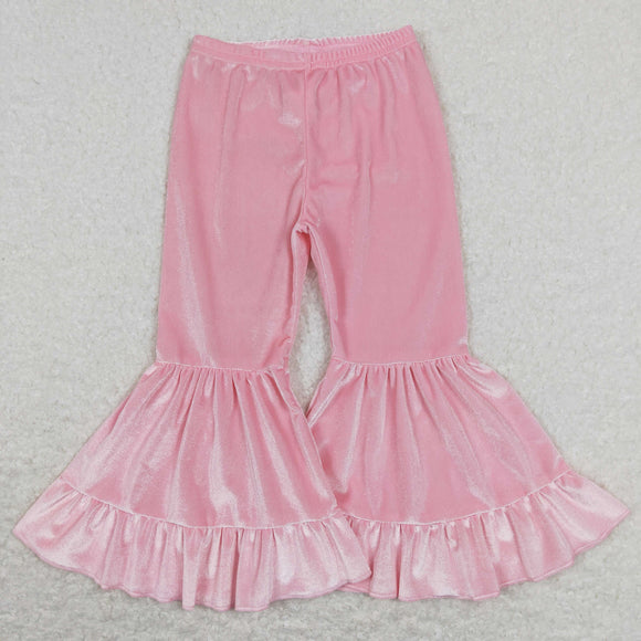 Solid Pink Velvet Girls Valentines Pants