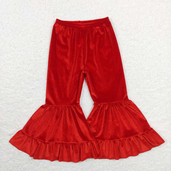 Solid Red Velvet Girls Valentines Pants