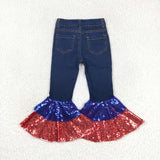 Red Blue Sequin Flared Girls 4th of July Pant Jeans