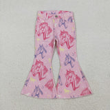 Horse Pink Flared Girls Jeans Pants