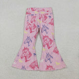 Horse Pink Flared Girls Jeans Pants