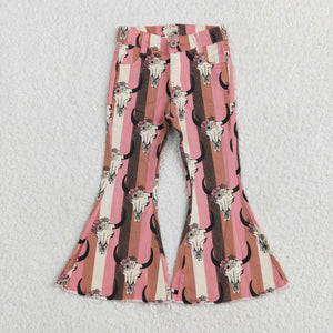 Highland Cow Pink Brown Stripe Girls Jeans Pants