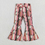 Highland Cow Pink Brown Stripe Girls Jeans Pants