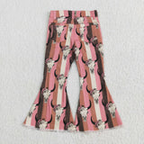 Highland Cow Pink Brown Stripe Girls Jeans Pants