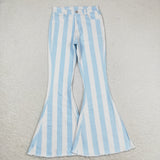 Adult Mommy & Me Blue White Stripe Flared Jeans Pants