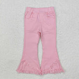 Solid Pink Tassels Girls Jeans Pants