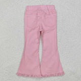 Solid Pink Tassels Girls Jeans Pants