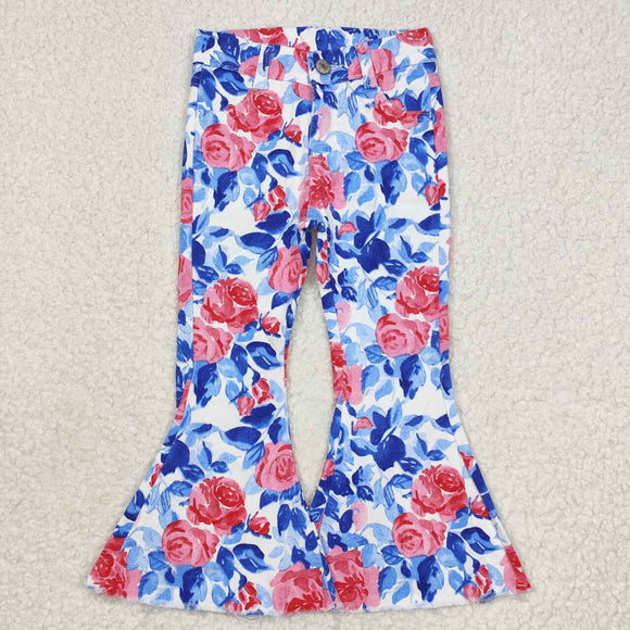 Floral Blue White Girls Jeans Pants