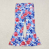 Floral Blue White Girls Jeans Pants