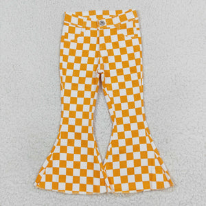 Orange White Plaid Girls Jeans Pants