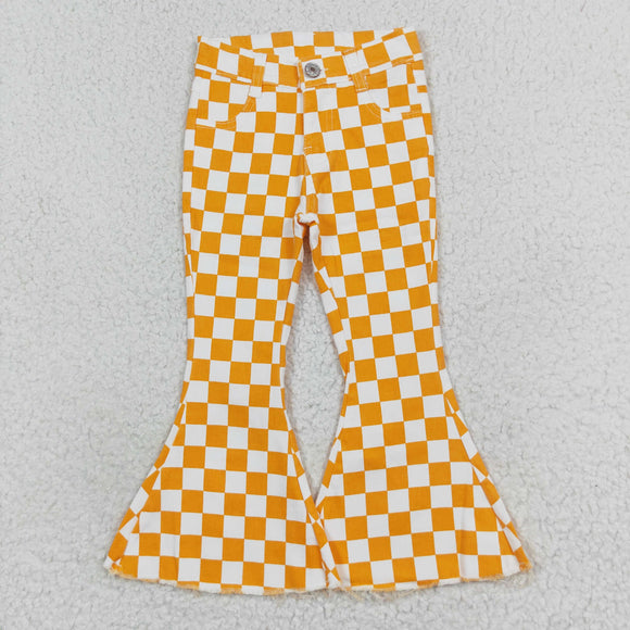 Orange White Plaid Girls Jeans Pants