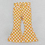 Orange White Plaid Girls Jeans Pants