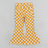 Orange White Plaid Girls Jeans Pants