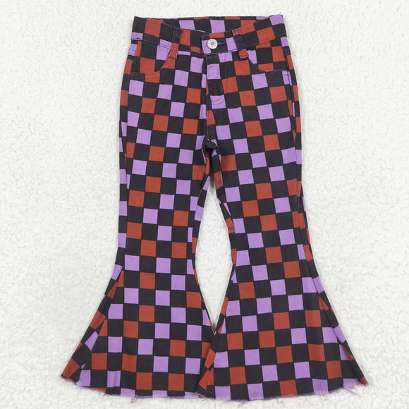 Purple Black Orange Plaid Girls Halloween Pants