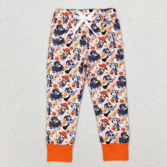 Cartoon Dogs Orange Plaid Boys Halloween Pants