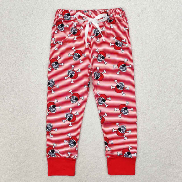 Cartoon Skull Red Stripe Boys Halloween Pants