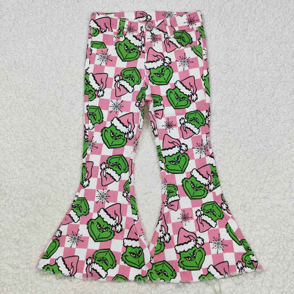 Cartoon Pink White Plaid Girls Christmas Pants