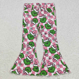 Cartoon Pink White Plaid Girls Christmas Pants