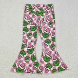 Cartoon Pink White Plaid Girls Christmas Pants